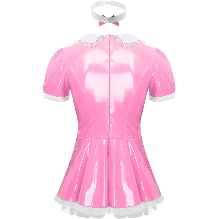 Костюм покоївки Inhzoy для чоловіків: лакове плаття, набір з нашийником, костюм для вечірок, карнавалу, Хелловіну, косплей, рожевий (3XL)