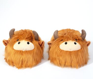 Плюшеві капці Corimori Bessie Highland Cow (шотландська корова) з гнучкою підошвою та гумкою, універсальний розмір (дитячий 25-33.5 та дорослий 34-44)