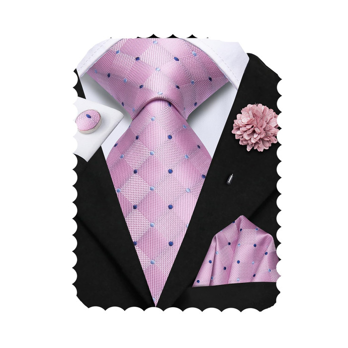 Чоловіча краватка Hi-Tie з набором (покарманець та запонки) для весілля та бізнесу, колір Blush Pink (світло-рожевий)