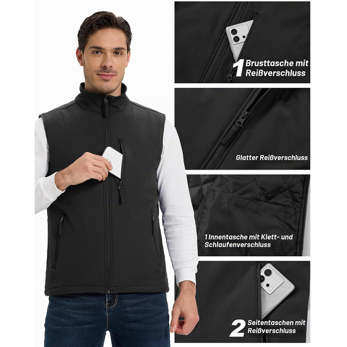 Чоловічий жилет Outdoor Ventures Softshell з утеплювачем, водовідштовхуючий та вітрозахисний, для бігу, їзди на велосипеді та походів, чорний, XL