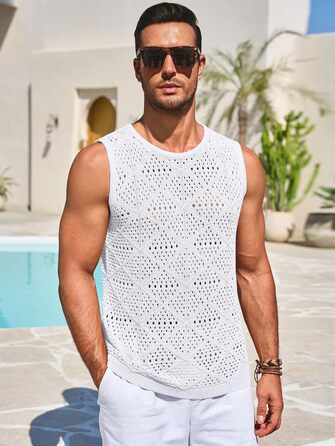 Чоловіча в'язана майка-топ Runcati, літня, пляжна, хіпі-стиль (білий/Оксамитовий сад, L)