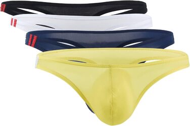 Танга чоловічі Panegy з тонкого льону, низька посадка, бікіні, T-back, набір 3/4/5 шт., багато кольорів (L, чорний+білий+фіолетовий+жовтий (4 шт))