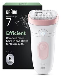 Електричний епілятор для жінок Braun Silk-épil 7 (7-000), для вологого та сухого використання, з широкою робочою поверхнею, Білий/Рожевий