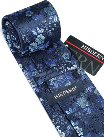Набір чоловічої шовкової краватки та кишенкової хустки HISDERN з квітковим принтом, темно-синій колір, класичний комплект для весіль, вечірок та бізнесу