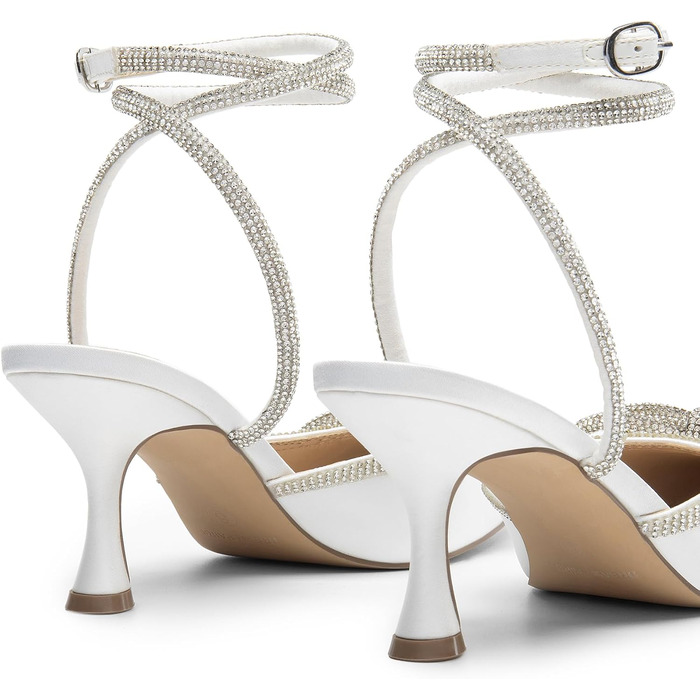 Жіночі туфлі Dream Pairs на низьких підборах (kitten heels) з декором у вигляді стразового банта, білі, розмір 43 EU