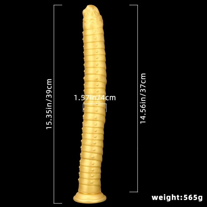 Анальний вібратор з сильним всмоктуванням - гігантський, з рідкого силікону, для глибокого задоволення. Золотий колір.