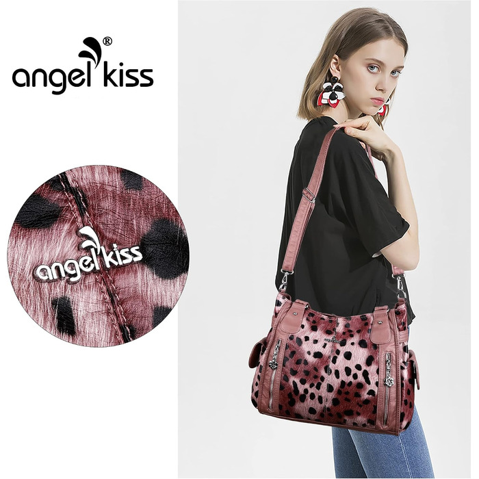 Жіноча сумка-шопер Angel Kiss: містка сумка через плече Hobo з екошкіри (PU), леопардовий принт, рожева