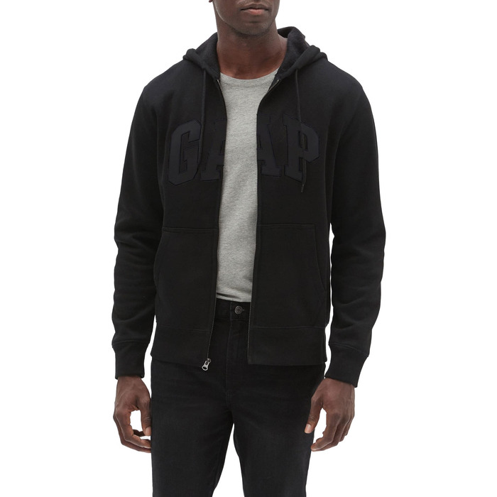 Чоловіча толстовка на блискавці Gap Heritage з логотипом, колір True Black, розмір L
