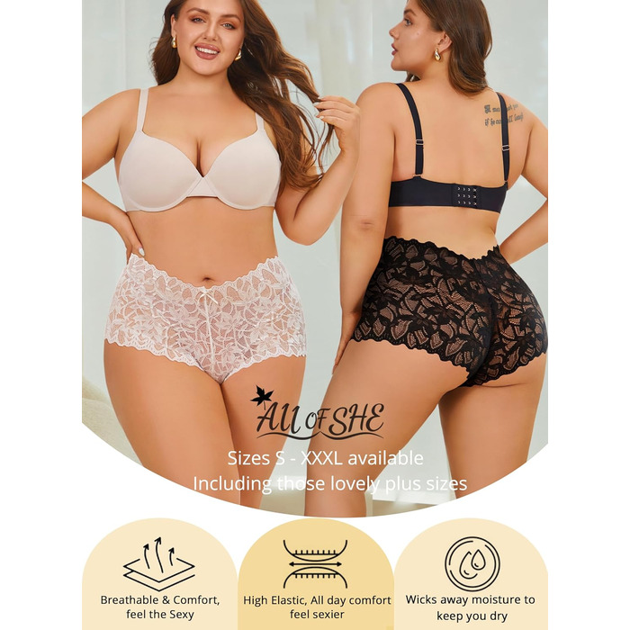 Сексуальна білизна ALL OF SHE: труси для жінок, труси-боїшоти з V-подібною талією, мереживо, великі розміри, 5 шт., блакитний, білий, пудрово-рожевий, каштано-коричневий, чорний L