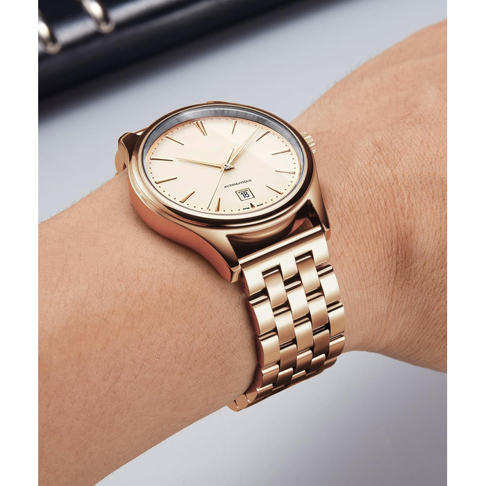 Сталевий ремінець для годинника BINLUN, полірований метал, 19мм, колір Rose Gold — замінний браслет для смарт-годинника (чоловічий/жіночий)