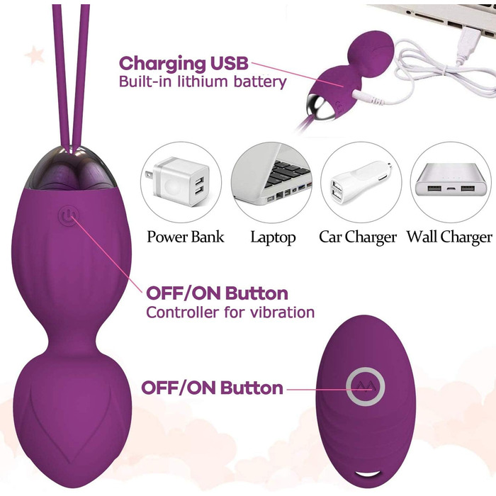 Тренування м'язів тазу для жінок з пультом дистанційного керування, силіконові м'ячі для контролю сечовипускання та вправ для тазового дна (фіолетовий)