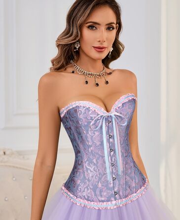 Корсет-бюстгальтер XZQTIVE для жінок, готичний корсаж з мереживом, синій та рожевий (XL)