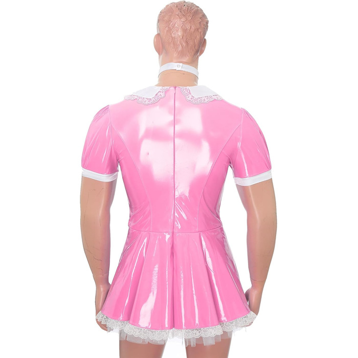 Костюм покоївки FEESHOW для чоловіків з лакового ефекту, костюм покоївки для карнавалу, Хелловіну, косплей (4XL, Рожевий)