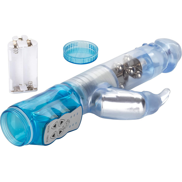 Вібратор Jack Rabbit з стимуляцією клітора, водонепроникний, блакитні плаваючі перлини