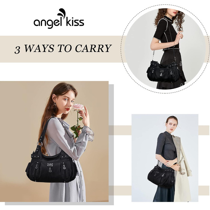 Жіноча сумка-шопер Angelkiss через плече з екошкіри, велика сумка-хобо та крос-боді чорного кольору