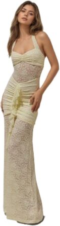 Сукня-максі Pitzenkleid прозора жовта, розмір S: ексклюзивний літній образ для вечірок та відпочинку