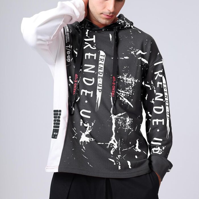 Спортивний худі Techwear для чоловіків та жінок Covisoty: двоколірний світло-сірий світшот у стилі хіп-хоп та стрітвір, розмір XL