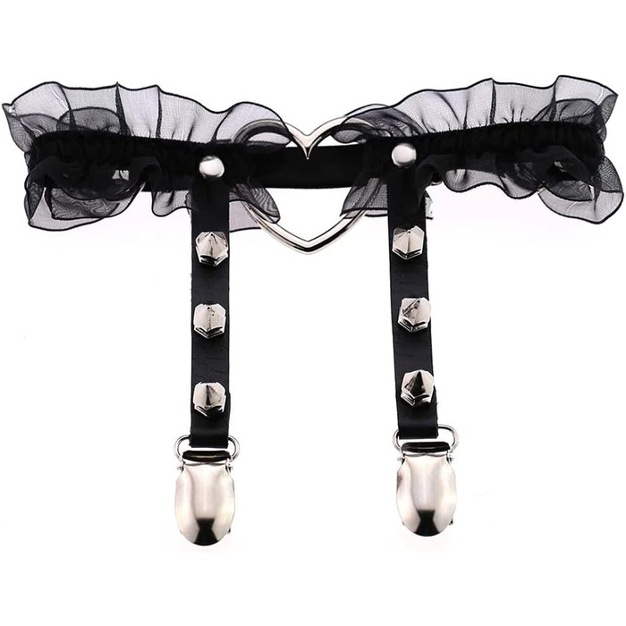 Жіночі шкіряні гетри на стегна з регулюванням, гетри на ногу у формі серця з кліпсами, панк-готичні гетри для панчіх-високих, 2 шт. чорні, 2 шт. з білим мереживом