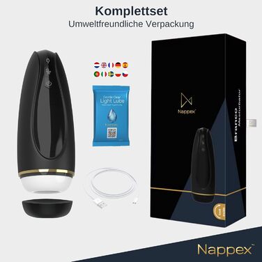 Електричний мастубатор для чоловіків Nappex Branco з потужним всмоктуванням та вібрацією, режим оргазму, чорний