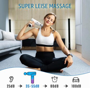 Перкусійний масажер Massage Gun з LED-екраном, електричний масажний пістолет для м'язів (20 швидкостей, 9 насадок, білий)