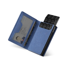 Чоловічий шкіряний гаманець-картхолдер VULKIT з RFID/NFC захистом, відділенням для монет та віконцем для посвідчення, синій