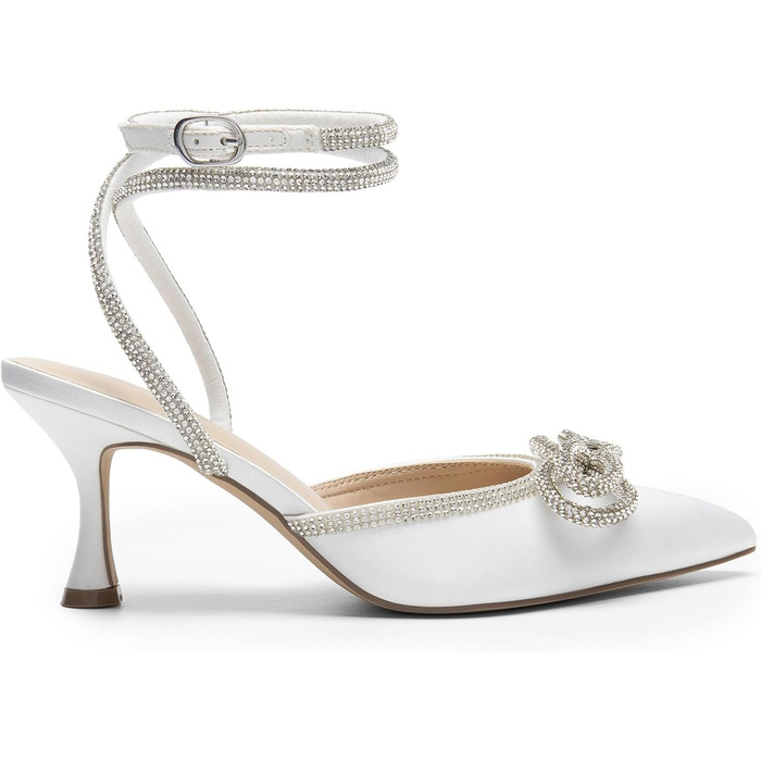 Жіночі туфлі Dream Pairs на низьких підборах (kitten heels) з декором у вигляді стразового банта, білі, розмір 43 EU