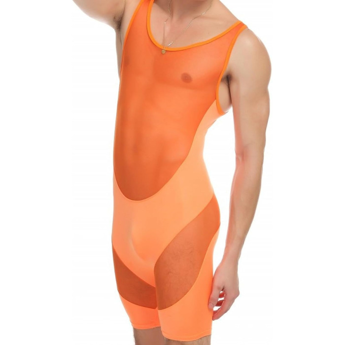 Костюм для перевдягання: сексуальна білизна для чоловіків (комбінезон, прозорі штани), оранжевий, XL