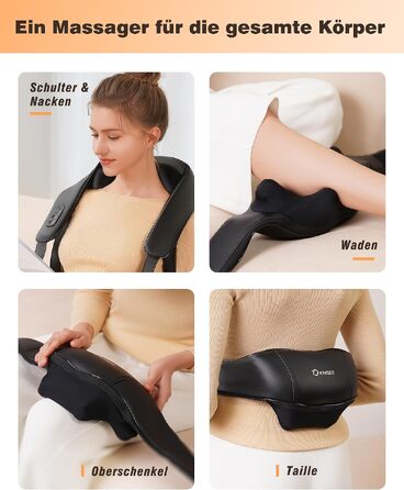 Бездротовий масажер для шиї та плечей KNQZE Shiatsu 4D з функцією підігріву, чорний (стандарт)