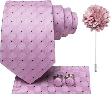 Чоловіча краватка Hi-Tie з набором (покарманець та запонки) для весілля та бізнесу, колір Blush Pink (світло-рожевий)