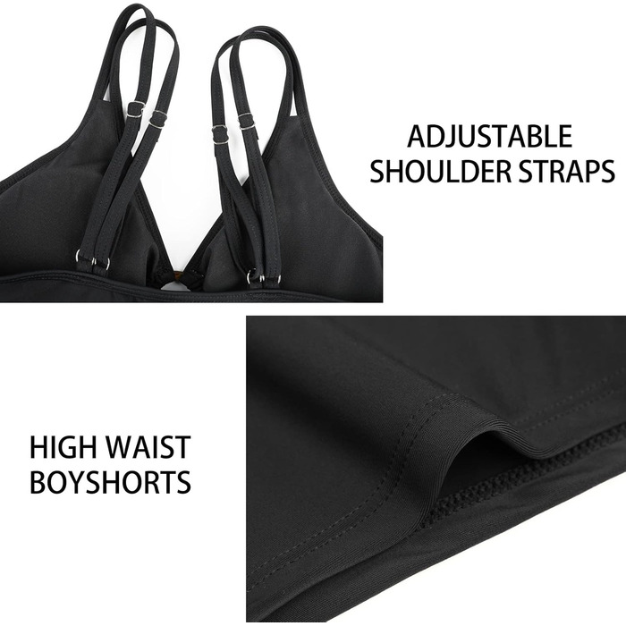 Чоловічий двочастинний купальник Push up, тангкіні з високою талією, чорний. Розмір XXL