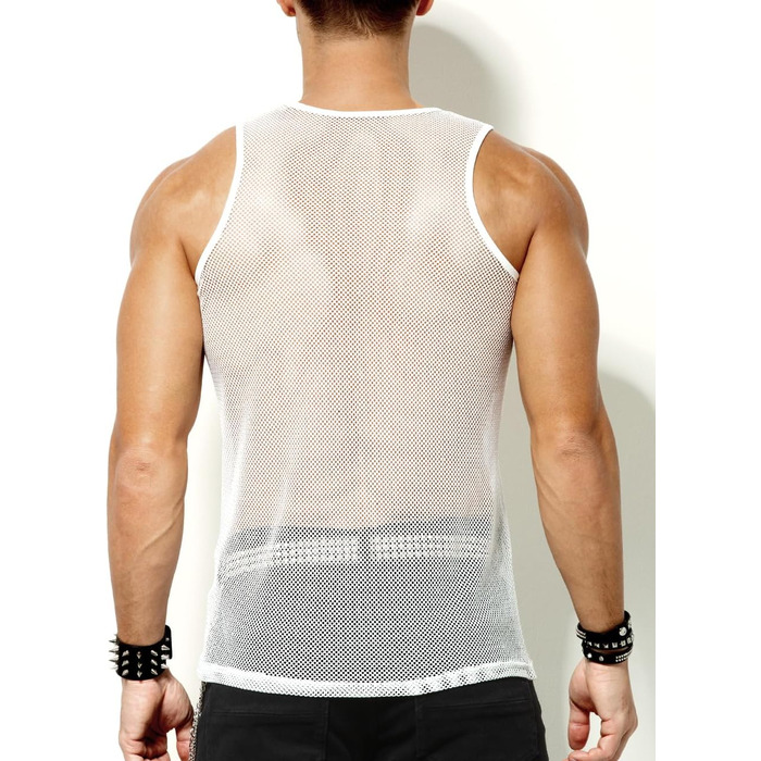 Чоловіча сітчаста майка Casey Kevin Herren Netz Tank Tops, прозора сорочка з круглою горловиною, Cubwear (M, білий)