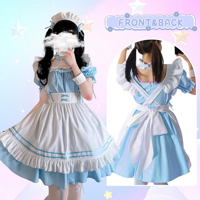 Костюм французької служниці: комплект для косплею та карнавалу (блакитний, 4XL)