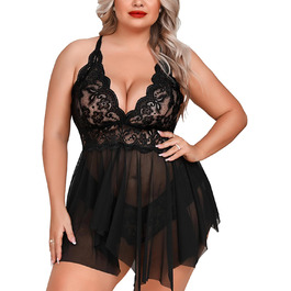 Боді з мереживом Aranmei для жінок великих розмірів, чорний, 4XL - сексуальна нічна сорочка, babydoll, відкритий крій