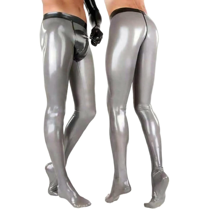 Легінси чоловічі Latexhose з блискавкою спереду, Cool Sexy Clubwear, 0.4 мм, 3XL, срібні, чорні