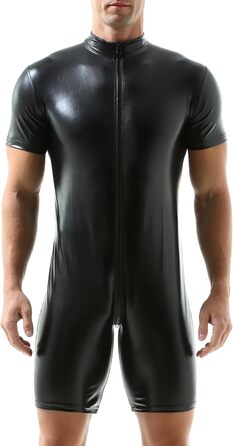 Чоловічі шорти QiaTi без рукавів з блискавкою, легінси з екошкіри, боді з двома кишенями для повсякденного та клубного стилю (XL, чорний)