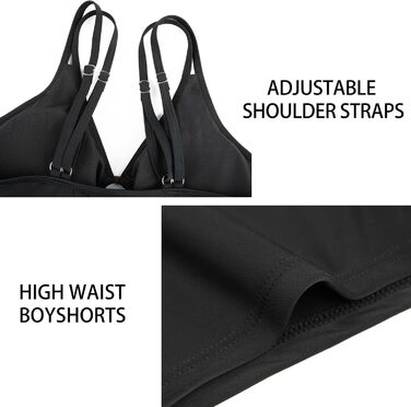 Чоловічий двочастинний купальник Push up, тангкіні з високою талією, чорний. Розмір XXL