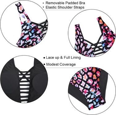 Світшотний купальник Aqua Eve для жінок з глибоким V-подібним вирізом та вирізами, неонове леопардове забарвлення (XL)