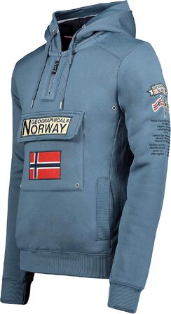 Чоловіча толстовка на блискавці з капюшоном Geographical Norway Gymclass, теплий світшот з кишенею-кенгуру, колір Petrolblau, розмір L