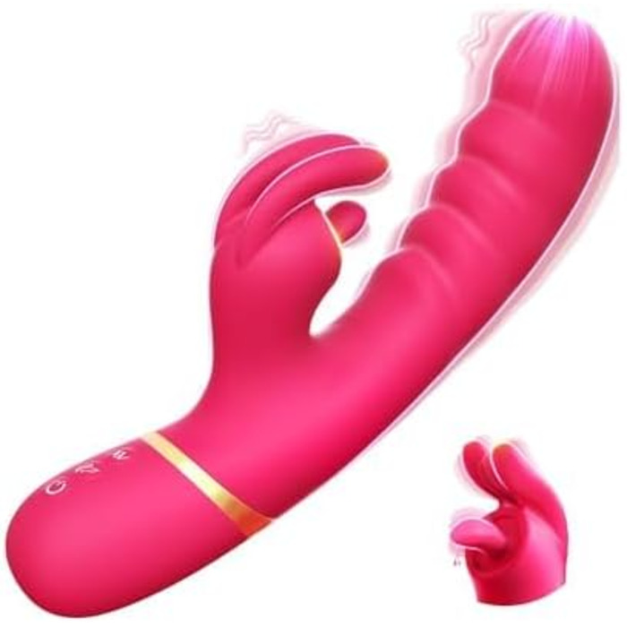 Набір вібраторів для жінок, секс-іграшки з 12 режимами, м'який дилідо з силікону, кролик-вібратор, тиха та потужна вібрація, стимулятор клітора та G-точки, секс-іграшка для жінок + додаток, мастубатор, яскраво-рожевий