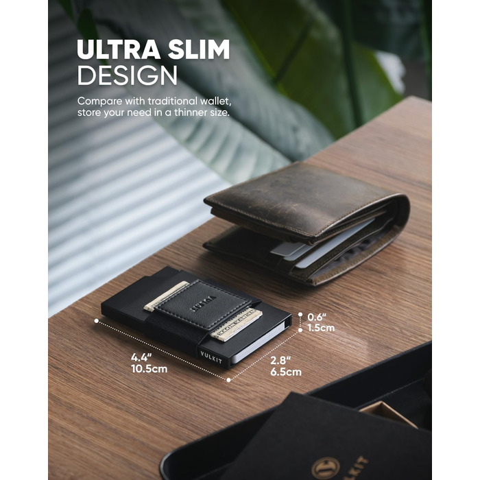 Слимок металевий картхолдер VULKIT Vc408 з Pop-Up механізмом, RFID-захистом та грошовим ремінцем, чорний