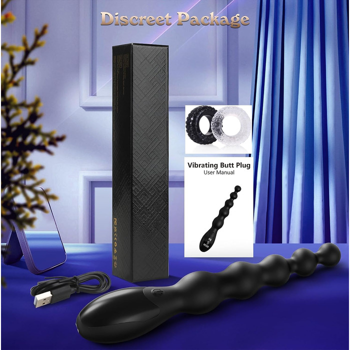 Вібруючий анальний плаг, кулі, масажер простати, вібруючий аналізатор, чоловічий мастурбатор, секс-іграшка для дорослих, 9 режимів вібрації, з 2 кільцями для чоловіків