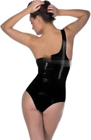 Латексний боді для жінок: чорний латекс, без бретелек, топ-кроп, catsuits, бодісток, чорний колір, розмір M