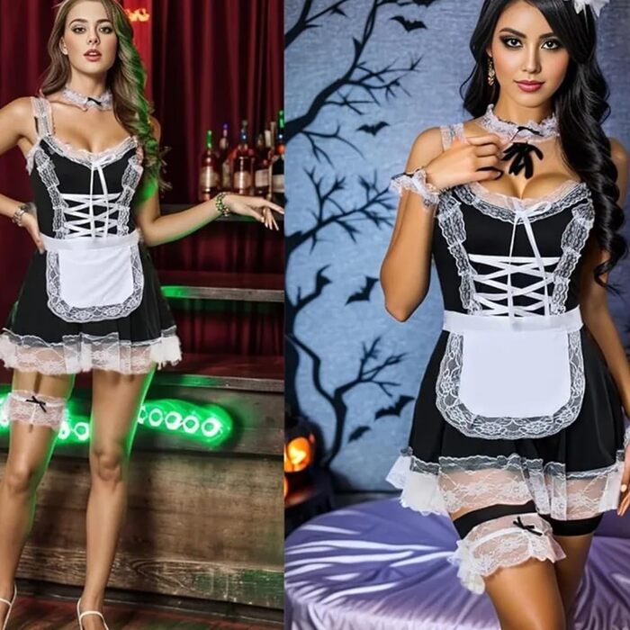 Костюм горничної JasmyGirls: сексуальна спідниця, чорний фартух, косплей аніме, рольові ігри, для жінок, розмір XX-Large - XXX-Large
