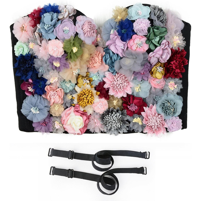 Чорний бюстгальтер-топ Ellacci з 3D-квітами для вечірки, весілля, клубу. Розмір XS