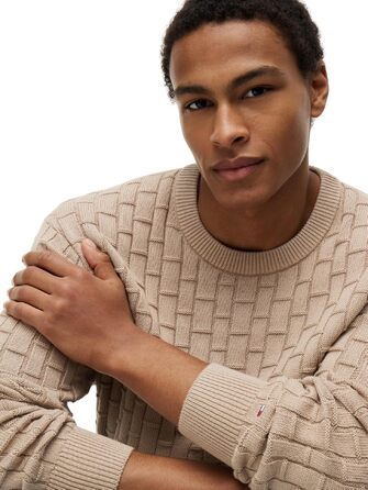 Чоловічий в'язаний джемпер Tommy Hilfiger Mock Cable Crew Neck бежевого кольору (Batique Khaki), розмір XL