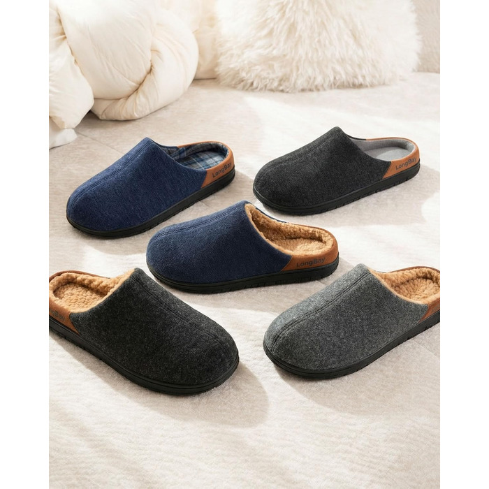 Чоловічі теплі зимові капці LongBay з ефектом пам'яті (Memory Foam) та підкладкою Sherpa, в'язані, чорні, розмір 43 EU