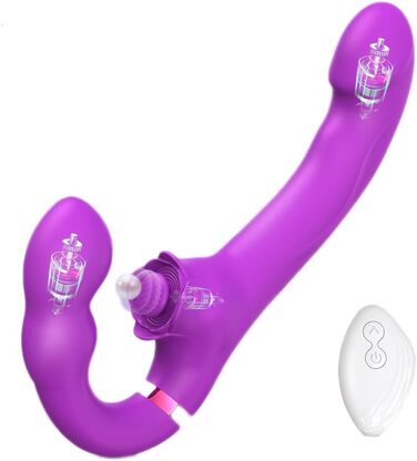 Вібратор JFRong 3-в-1 з реалістичним дизайном: дildo, анальний вібратор, стимулятор G-точки та клітора. 10 режимів вібрації, з пультом дистанційного керування. Секс-іграшка для жінок (фіолетовий).
