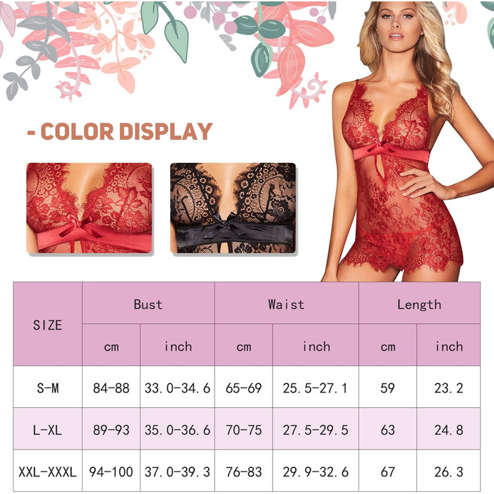 Чорний комплект ніжної піжами Babydoll з мереживом Tuopuda (L-XL)