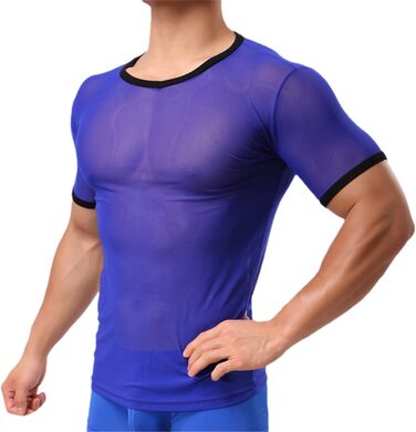 Чоловіча прозора футболка-майка, мереживна сорочка, нижня білизна, прозорий топ, нічна сорочка (XL, Синій)