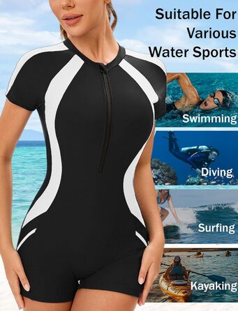 Купальник жіночий SEAUR з коротким рукавом та чашками, чорний, розміри S-3XL. Rash guard для серфінгу та плавання